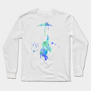 Blue Baby Elephant With Umbrella Watercolor Painting Long Sleeve T-Shirt